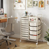 14-Drawer Rolling Storage Cart with Metal Tabletop and Pegboard-White