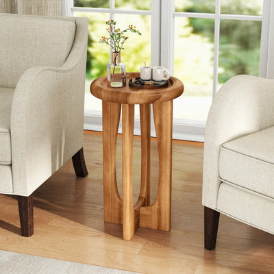 14 Inch Farmhouse End Table with Round Tray Top and Wood Cross Legs