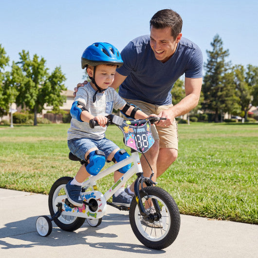 14 Inch Kids Bike with Training Wheels for Ages 3-5 Years Old White- Street Art Time