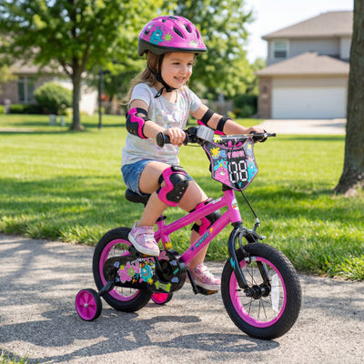 14 Inch Kids Bike with Training Wheels for Ages 3-5 Years Old Pink- Street Art Time