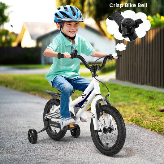 14 Inch Kids Bike with 2 Training Wheels for 3-5 Years Old-Black & White