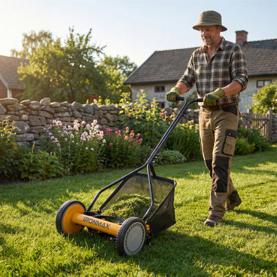 14 Inch Push Lawn Mower with 5 Steel Blades and Grass Catcher Bag-Orange