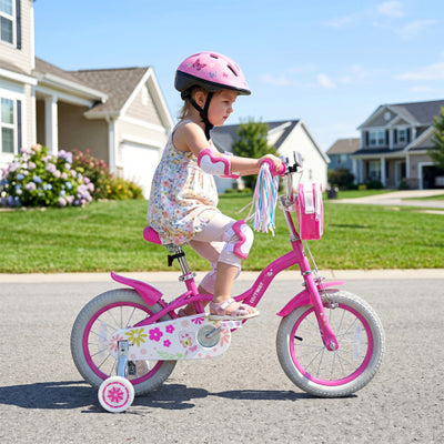 14 Inches Girls Bike with Front Bag and Streamers for 3-5 Years Pink