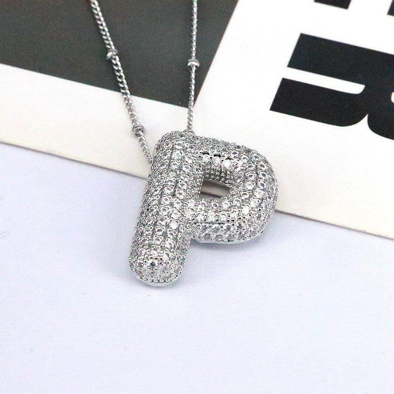 Copper Inlaid Zircon Letter Pendant Necklace for Women