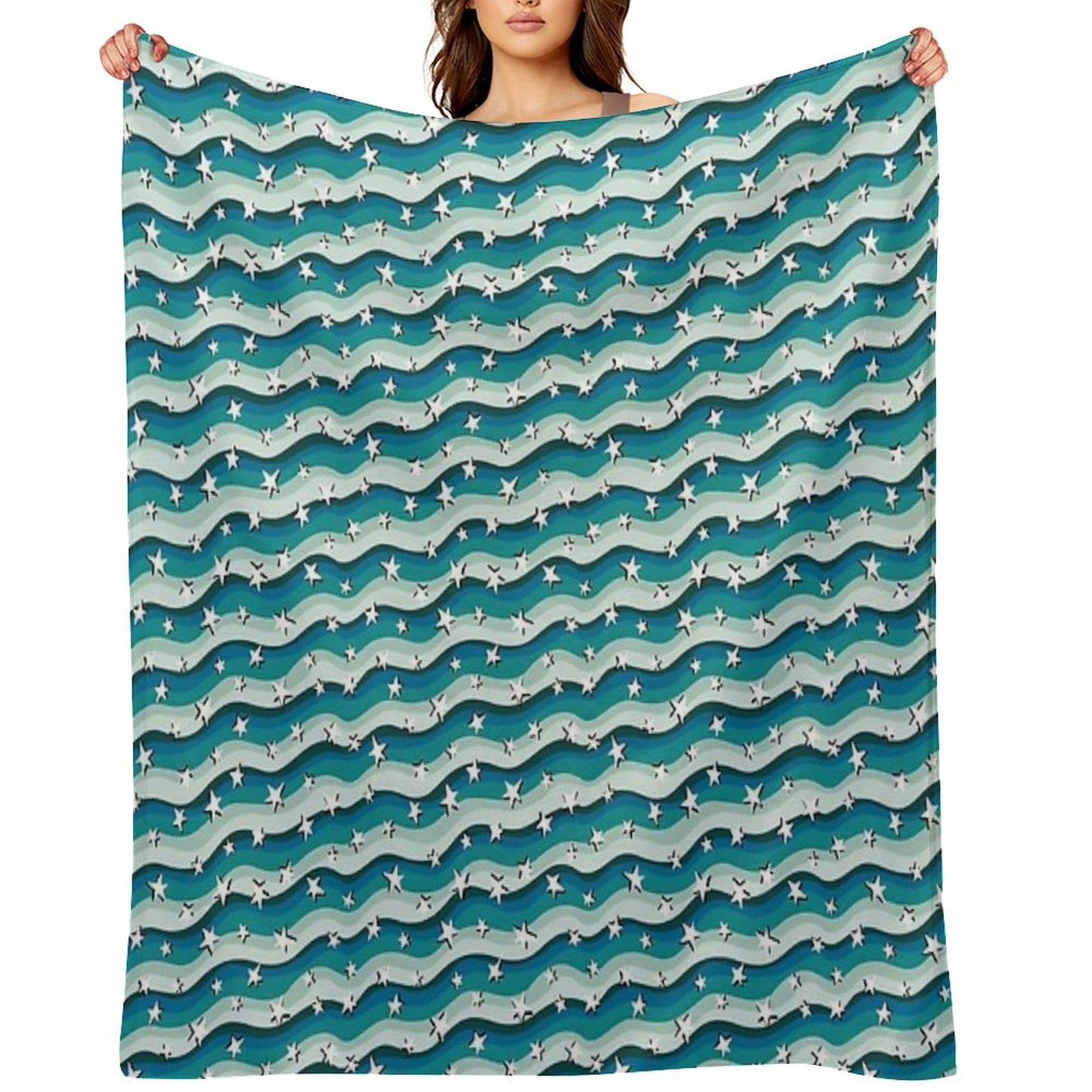 Copy of Stars And Stripes Teal Blue Fun Colourful Pattern Quick-dry Throw Blanket
