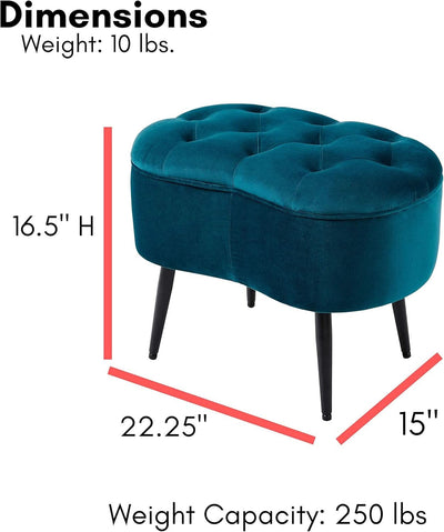 Indulgent Teal Velvet Tufted Oblong Ottoman 22.5X15
