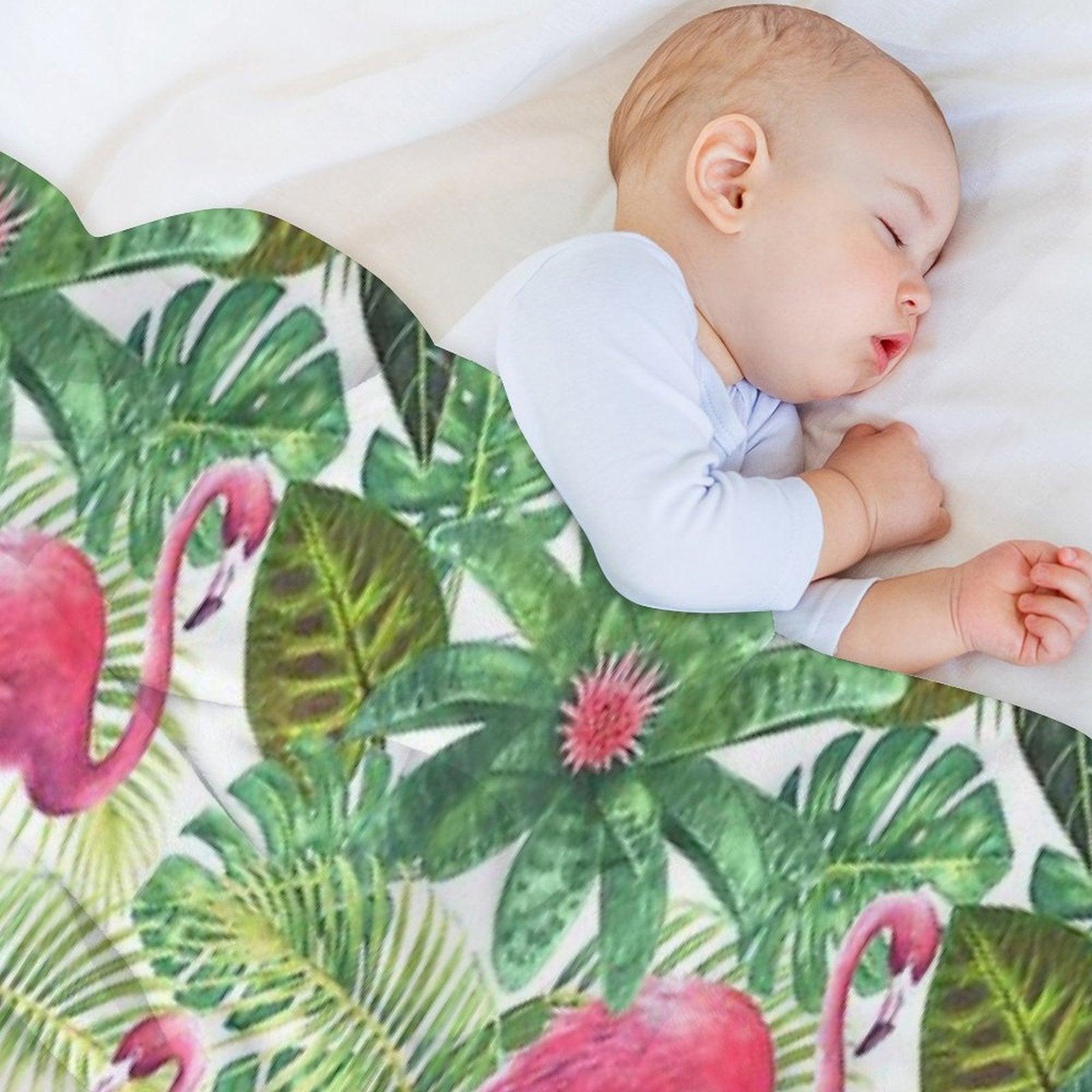 Tropical Exotic Seamless Pattern with Pink Flamingos on White Background Throw Blanket