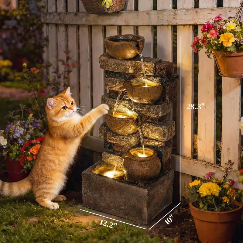 Resin Stacked Stone Bowl Cascade Fountain 28 Inch