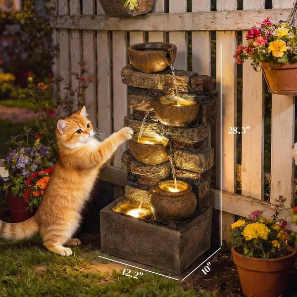 Resin Stacked Stone Bowl Cascade Fountain 28 Inch