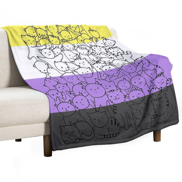 Nonbinary Enby Cat Pride Flag Plush Throw Blanket