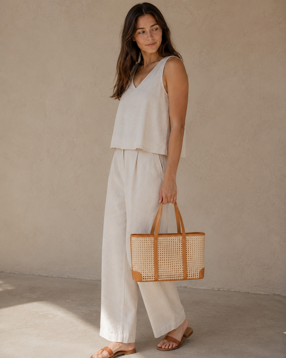 Dian Leather and Rattan Tote Bag