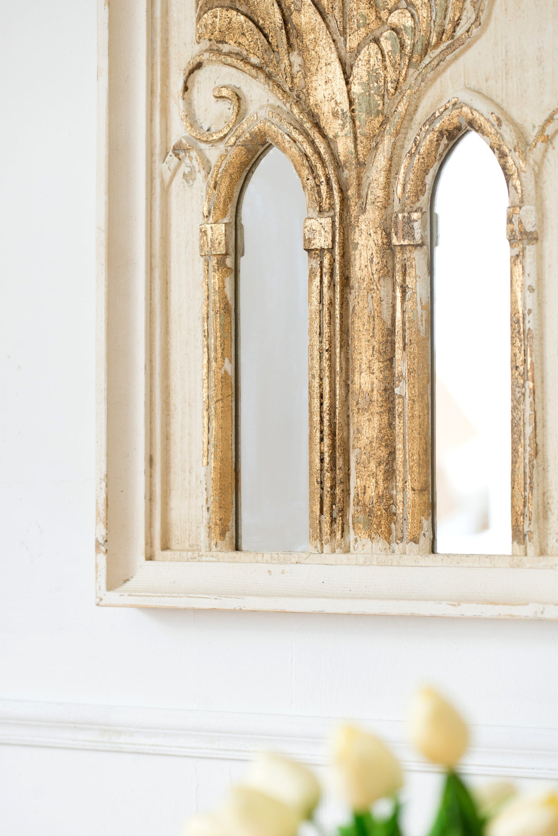 20.1x2x29.9' Mid-Century Modern Wall Mirror with Gold Leaf Details, Set of 2