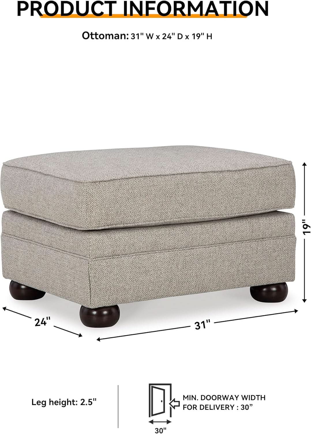 Rectangular Upholstered Ottoman Light Brown Bun Legs