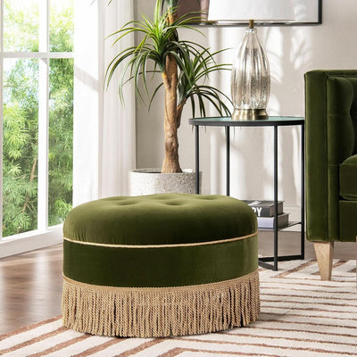 24 Inch Round PremiumQualityTextured Woven Upholstered Ottoman