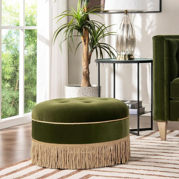 24 Inch Round PremiumQualityTextured Woven Upholstered Ottoman