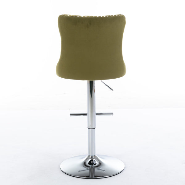 Modern Velvet Swivel Barstools with Adjustable Seat Height and Chrome Base