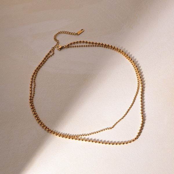 Double Layered Gold Bead Chain Necklace
