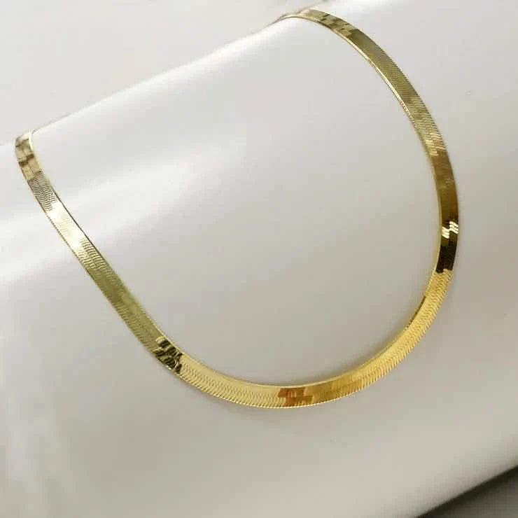 14K Flat Snake Choker Necklace 16