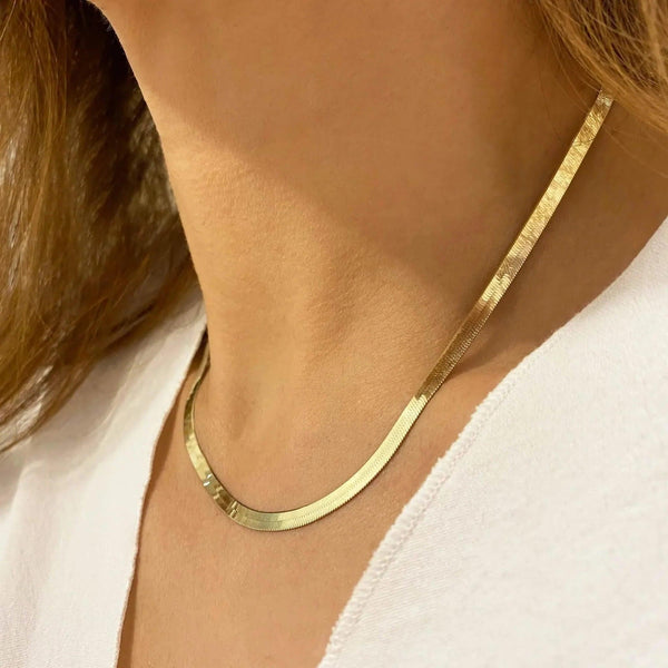 14K Flat Snake Choker Necklace 16