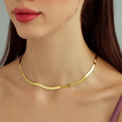 14K Flat Snake Choker Necklace 16