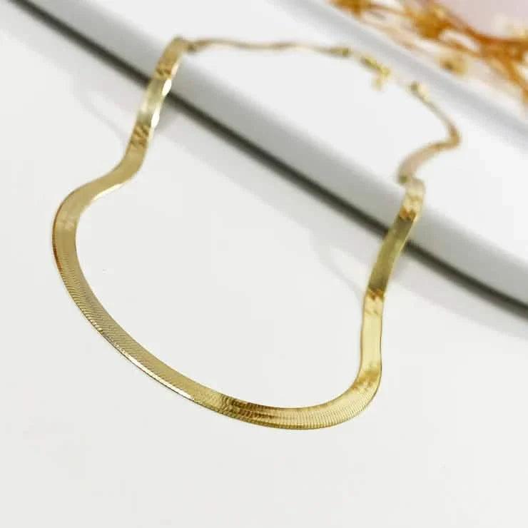14K Flat Snake Choker Necklace 16