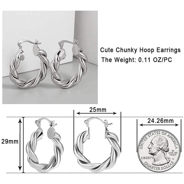 14K Gold Plated Twisted Gold Chunky Hoop Earrings