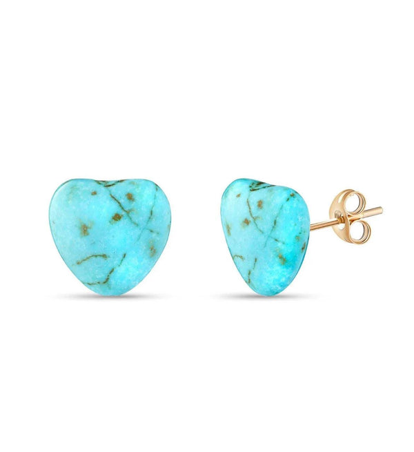 Solid 14k Gold Heart Shape Turquoise Studs - Gifts for You 'n Me