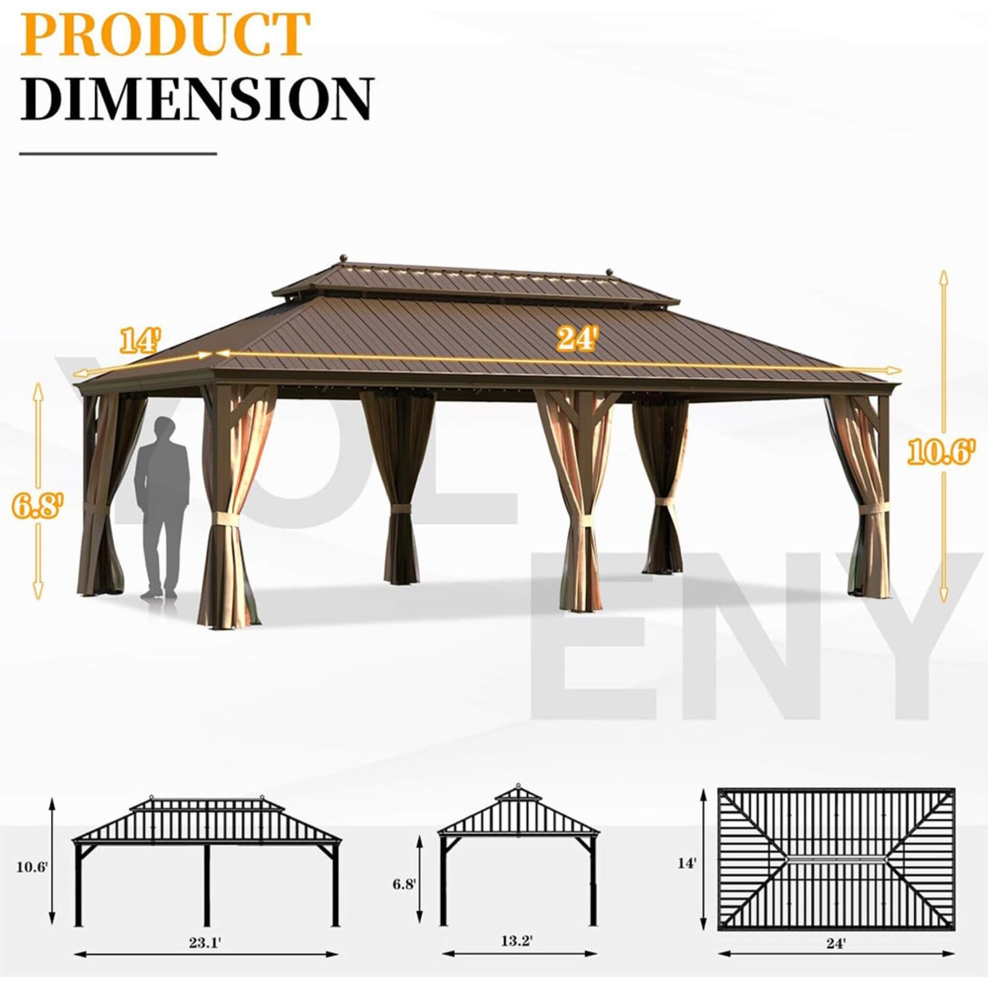 [14X24FT] Heavy-Duty Aluminum Galvanized Steel Double Roof Hardtop Gazebo With Netting And Curtains (SAK41853)