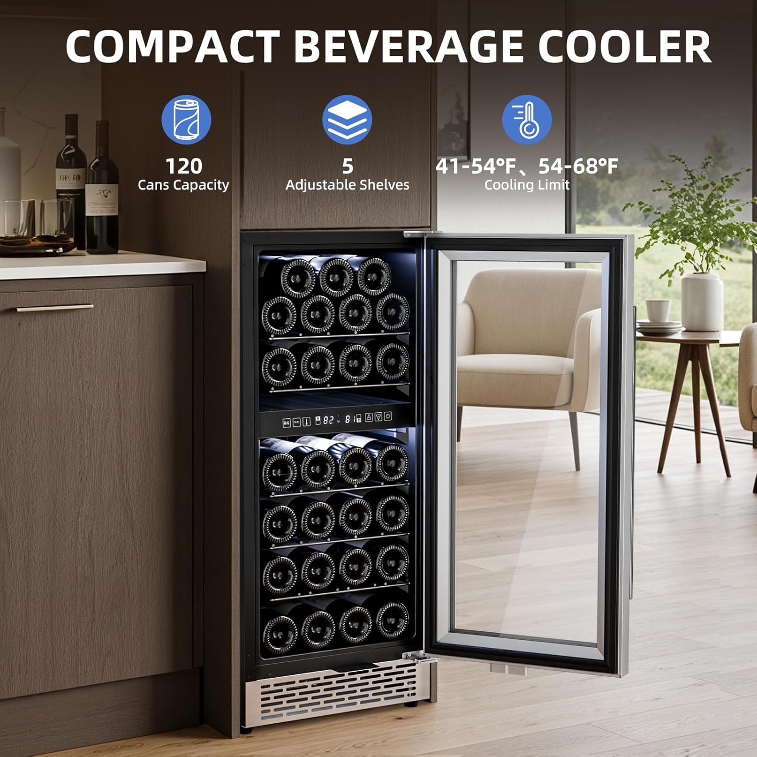 15 Inch Wine Cooler Refrigerator with Stainless Steel Double-Layer Tempered Glass Door W4888S Kismile