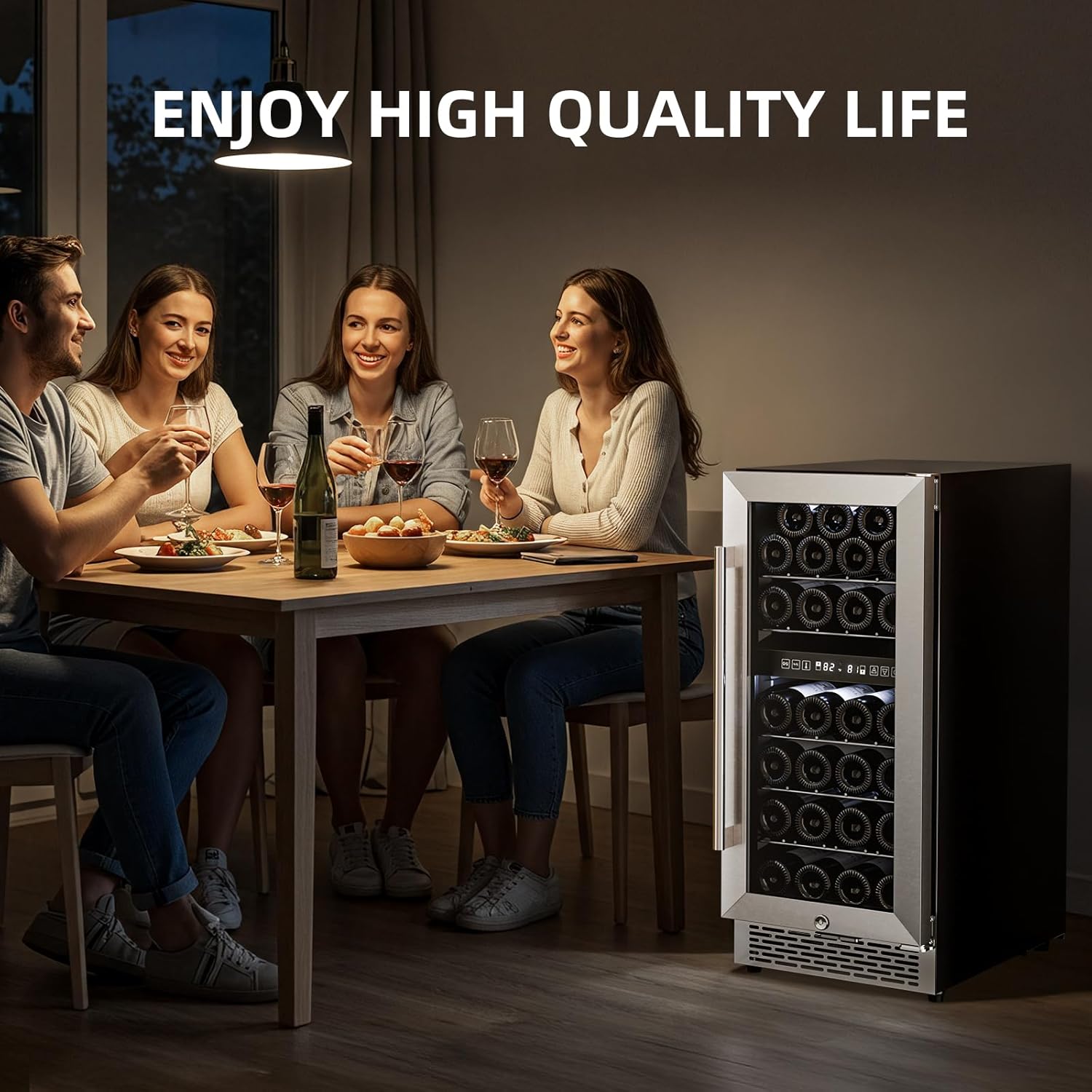 15 Inch Wine Cooler Refrigerator with Stainless Steel Double-Layer Tempered Glass Door W4888S Kismile