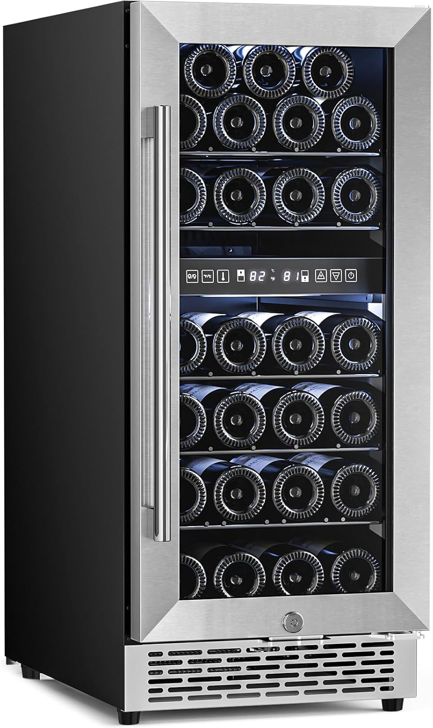 15 Inch Wine Cooler Refrigerator with Stainless Steel Double-Layer Tempered Glass Door W4888S Kismile