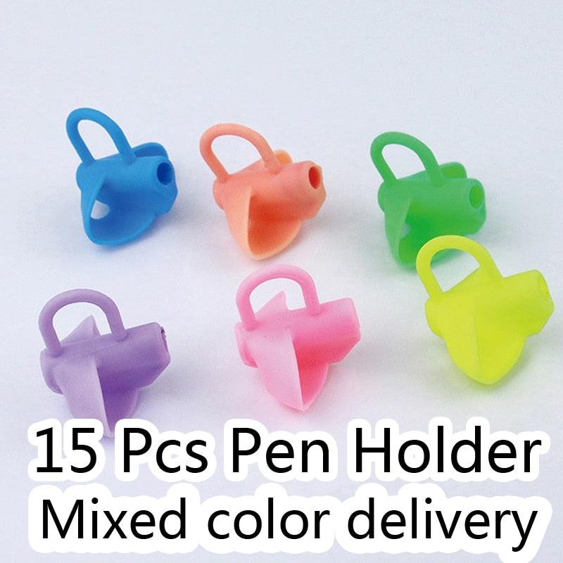 15 Pcs School Students Writing Pencil Pen Holder Children Kids Learning Practice Silicone Pen Aid Grip Posture Correction Device Ergonomic Grip Aid Writing Tool Posture Correction
