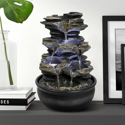Resin Mossy Rock Tabletop Water Fountain 15 Inch LED