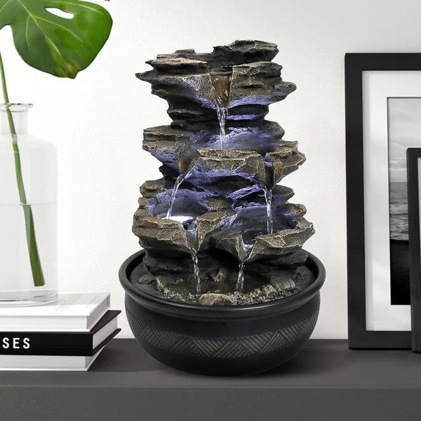 Resin Mossy Rock Tabletop Water Fountain 15 Inch LED