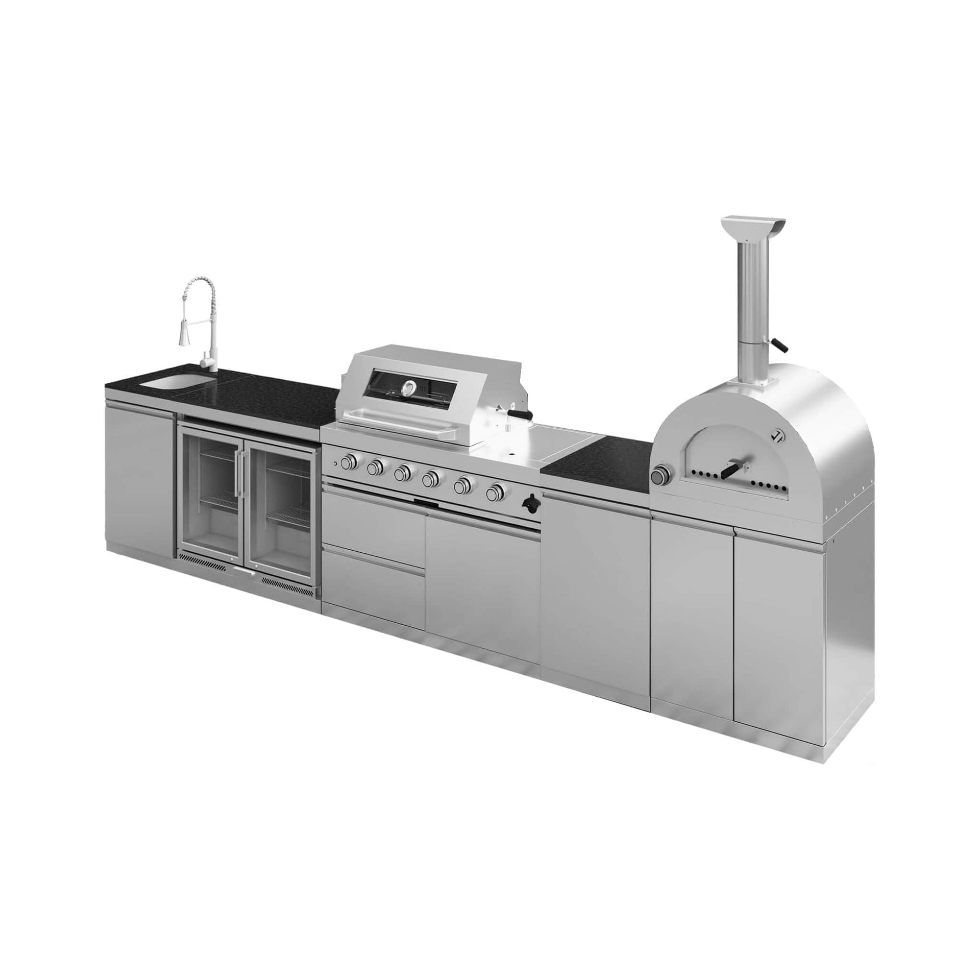 150-Inch 4-Burner 108K BTU Outdoor Kitchen Island With Pizza Oven, Rotisserie & Refrigerator (SAK36412)