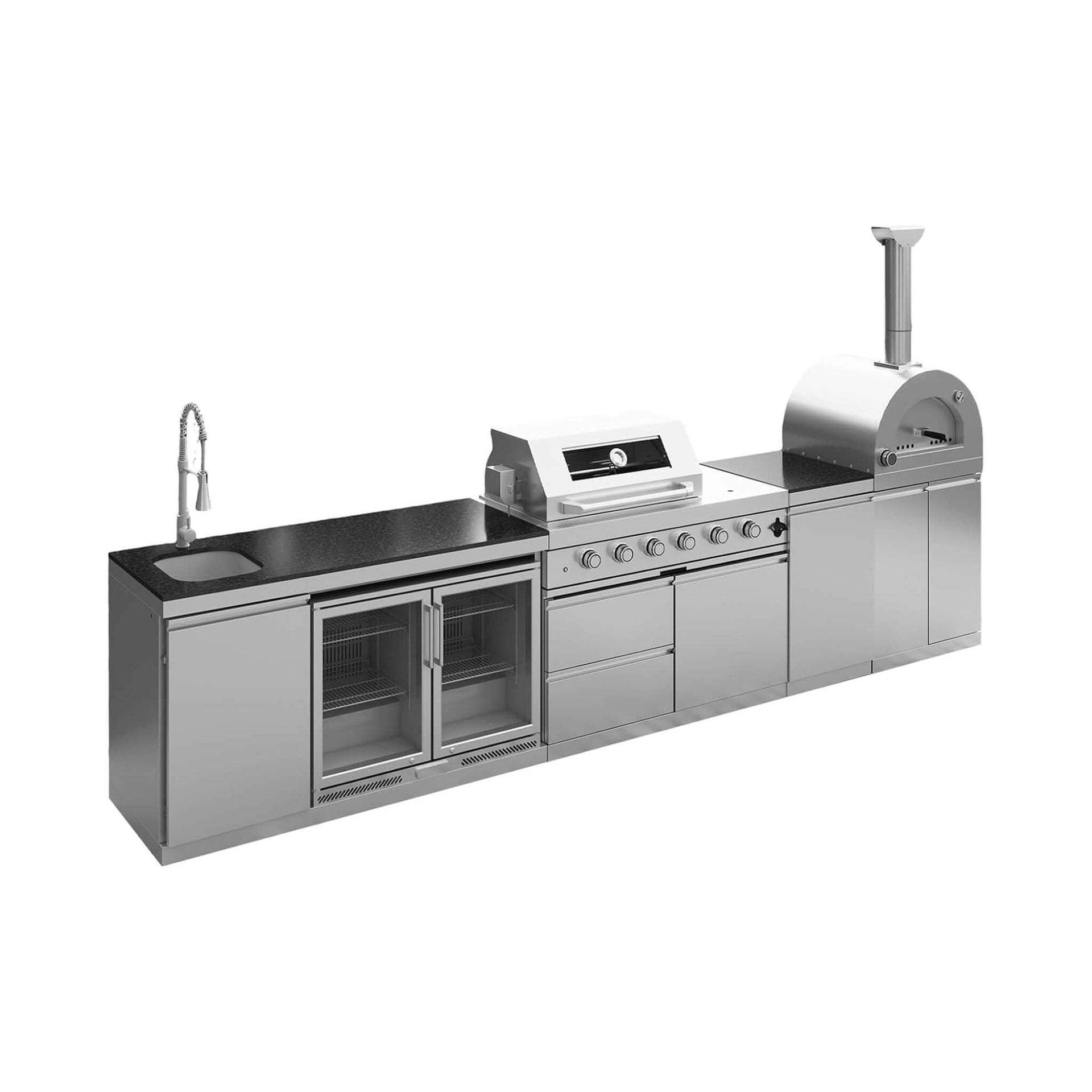 150-Inch 4-Burner 108K BTU Outdoor Kitchen Island With Pizza Oven, Rotisserie & Refrigerator (SAK36412)