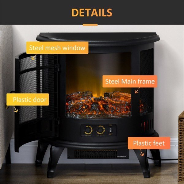 22.8 Inch Freestanding Electric Fireplace Heater 1500W Adjustable Flames Black
