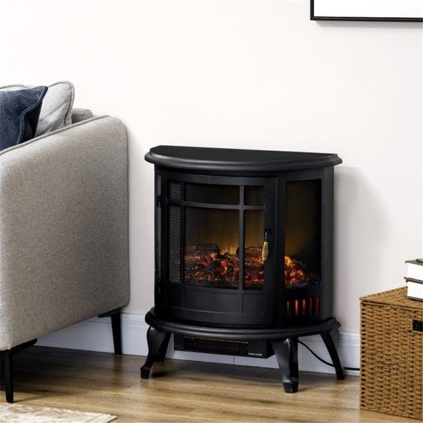 22.8 Inch Freestanding Electric Fireplace Heater 1500W Adjustable Flames Black
