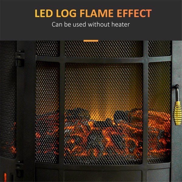 22.8 Inch Freestanding Electric Fireplace Heater 1500W Adjustable Flames Black