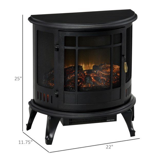 22.8 Inch Freestanding Electric Fireplace Heater 1500W Adjustable Flames Black