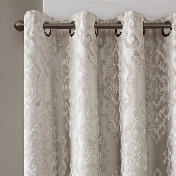 Mirage Knitted Jacquard Damask Total Blackout Grommet Top Curtain Panel by SunSmart - Gifts for You 'n Me