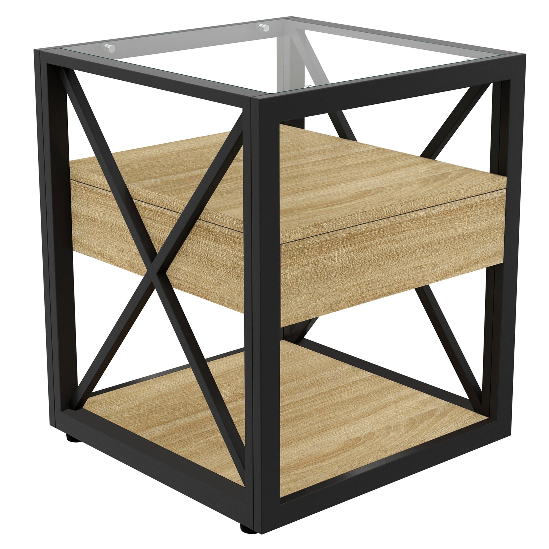 Modern End Table with Drawer - Nightstand for Bedroom & Living Room
