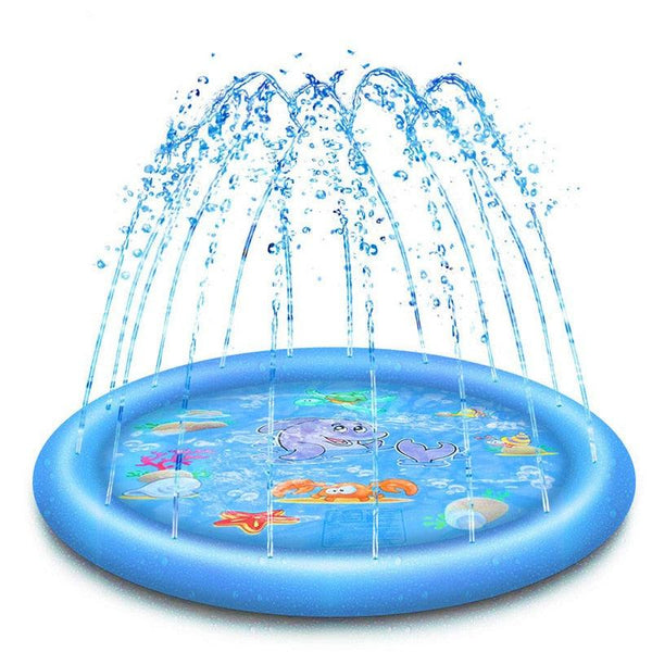 150cm Pet Play Water Spray Splash Mat Inflatable Sprinkler Cushion Pads Outdoor Garden Fountain Toy Tub Swimming Pool for Kids And Dog Portable Inflatable Water Toy Paddling Pools for Pets Inflatable Splash Sprinkler Pad