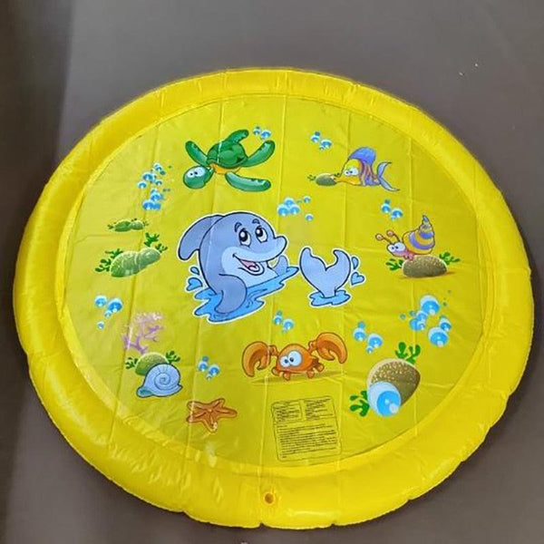 150cm Pet Play Water Spray Splash Mat Inflatable Sprinkler Cushion Pads Outdoor Garden Fountain Toy Tub Swimming Pool for Kids And Dog Portable Inflatable Water Toy Paddling Pools for Pets Inflatable Splash Sprinkler Pad