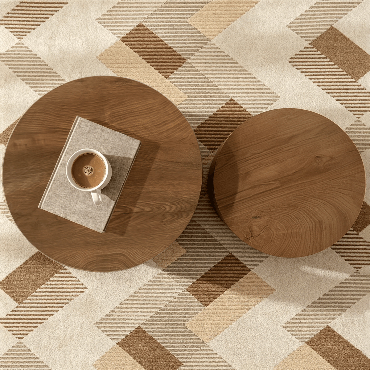 Nesting Coffee Table Set of 2 Round Wooden Coffee Tables