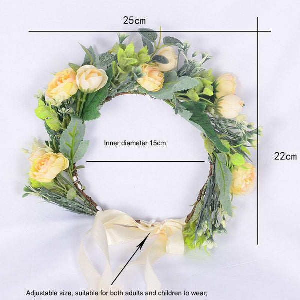 Flower garland headwear, forest style girl, sweet vacation, photography, hair accessories, simulated flowers, green leaves, flower garland