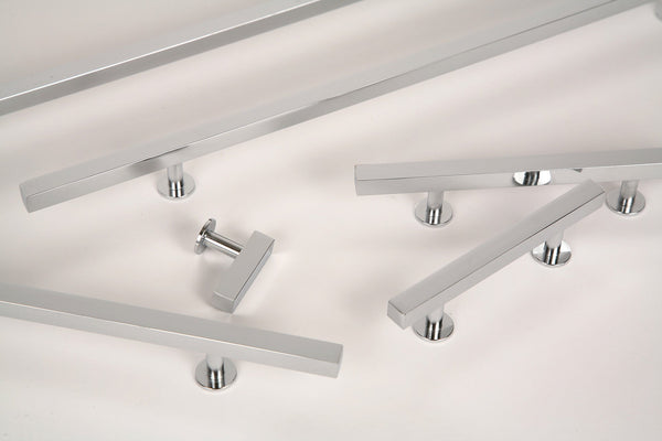Lew's Square Bar Cabinet Knobs and Pulls in Polished Chrome