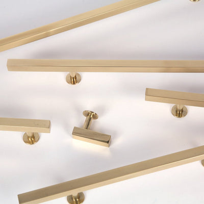 Lew's Square Bar Cabinet Knobs and Pulls in Polished Brass