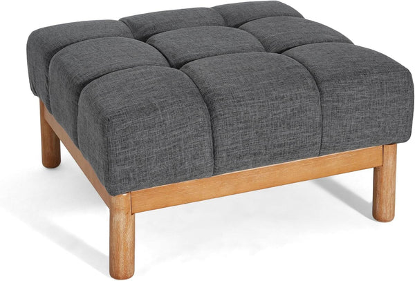 Modern Gray Fabric Ottoman With Walnut Finish WoodFrame