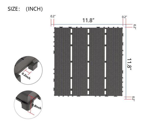 Plastic interlocking deck tiles, 44 waterproof outdoor terrace deck tiles, 12 